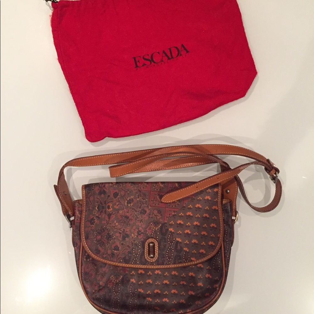 Vintage Escada paisley signature print leather bag